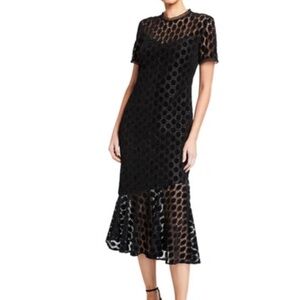 SHOSHANNA Morgan Geometric Velvet Lace Short-sleeve Midi Dress In Jet